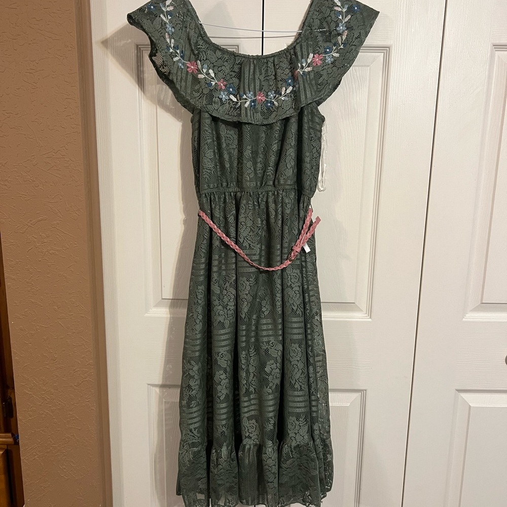 Knit Works - Girls XL 16 Dress - boho hippy - Green